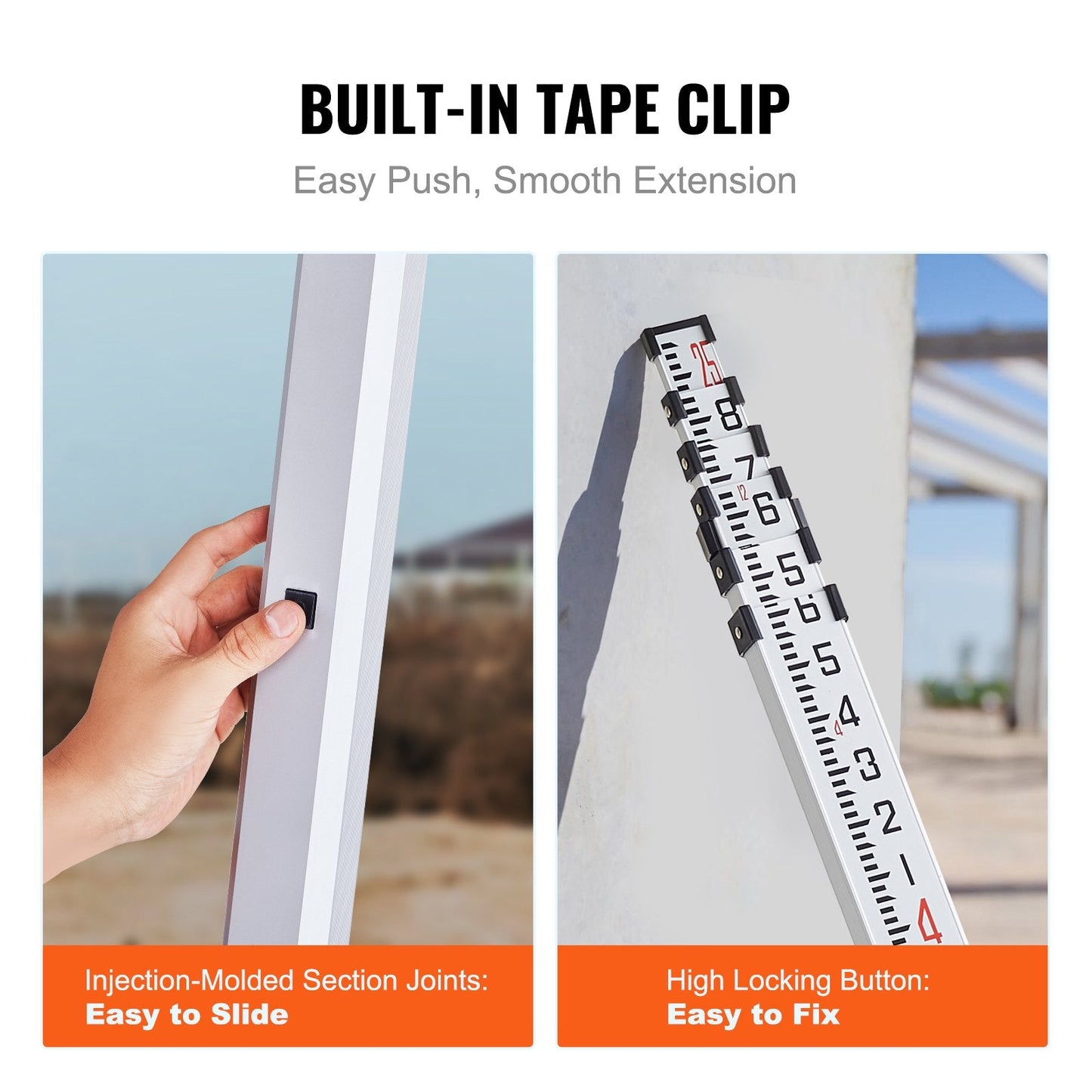 Aluminum Telescopic Grade Rod, 7.62m, Double-Sided, Bubble Level, Carry Bag Included