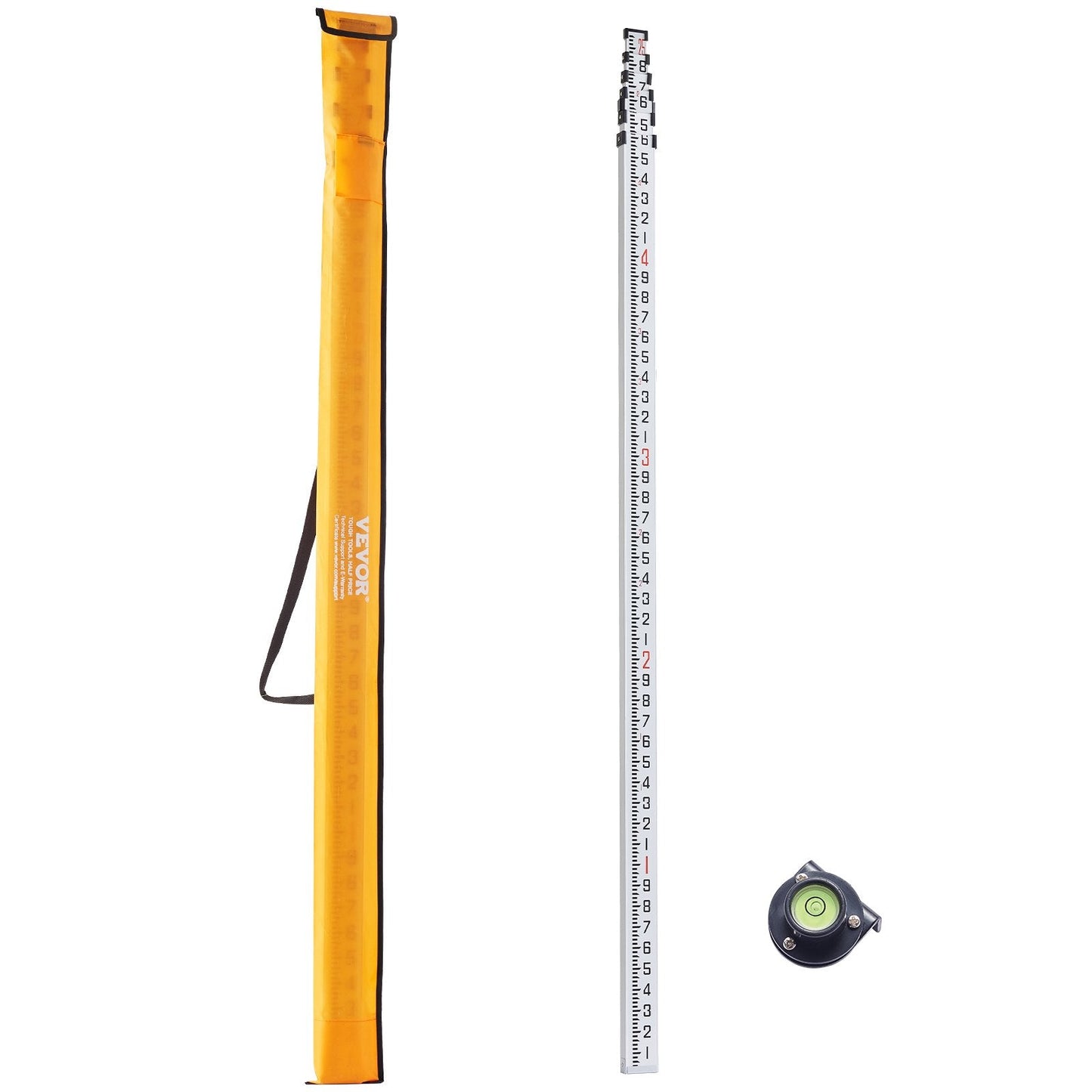 Aluminum Telescopic Grade Rod, 7.62m, Double-Sided, Bubble Level, Carry Bag Included