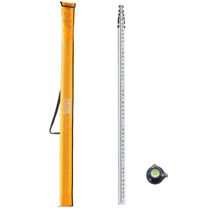 Aluminum Telescopic Grade Rod, 7.62m, Double-Sided, Bubble Level, Carry Bag Included