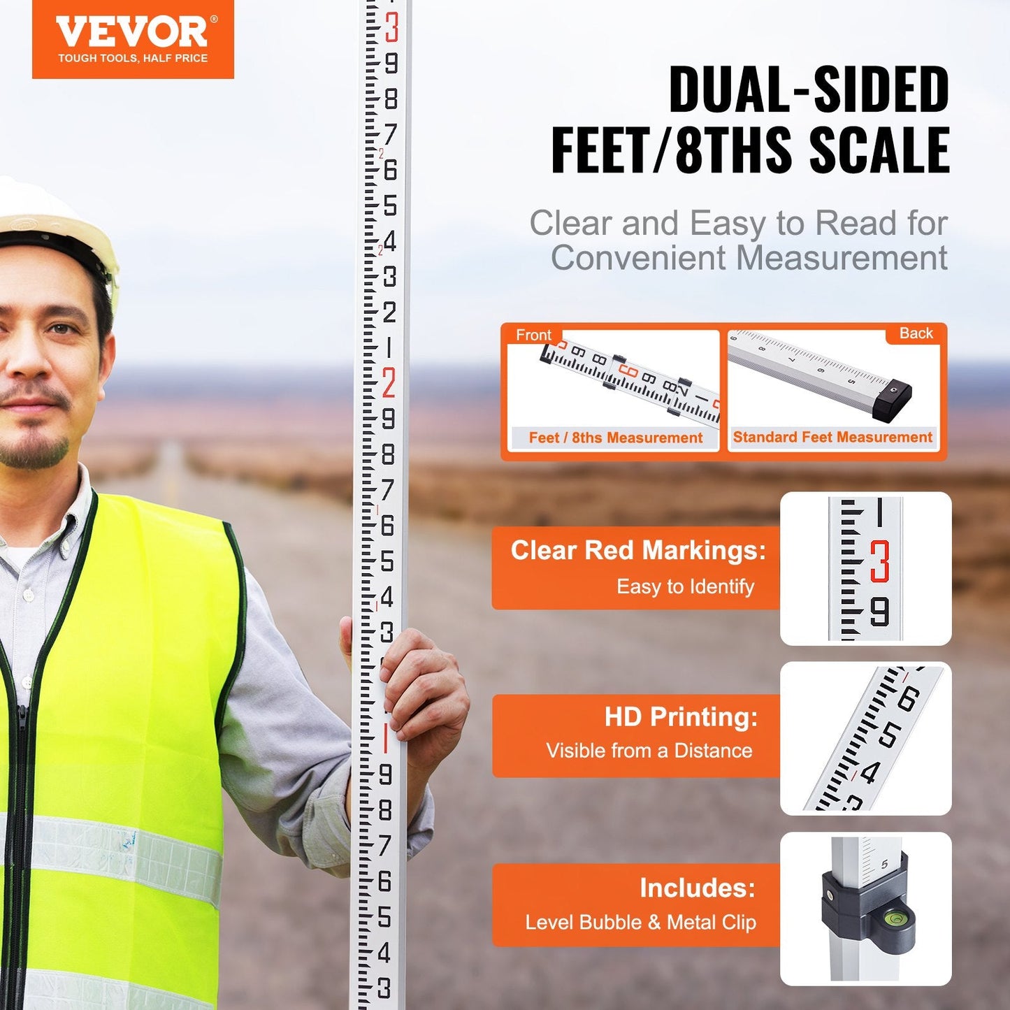 Telescopic 2.74m Grade Rod, 3-Section Aluminum, with Carrying Bag