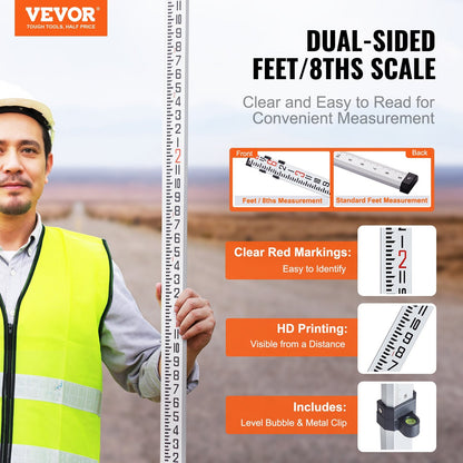 Telescopic 2.74m Grade Rod, 3-Section Aluminum with Bag, 0.68kg