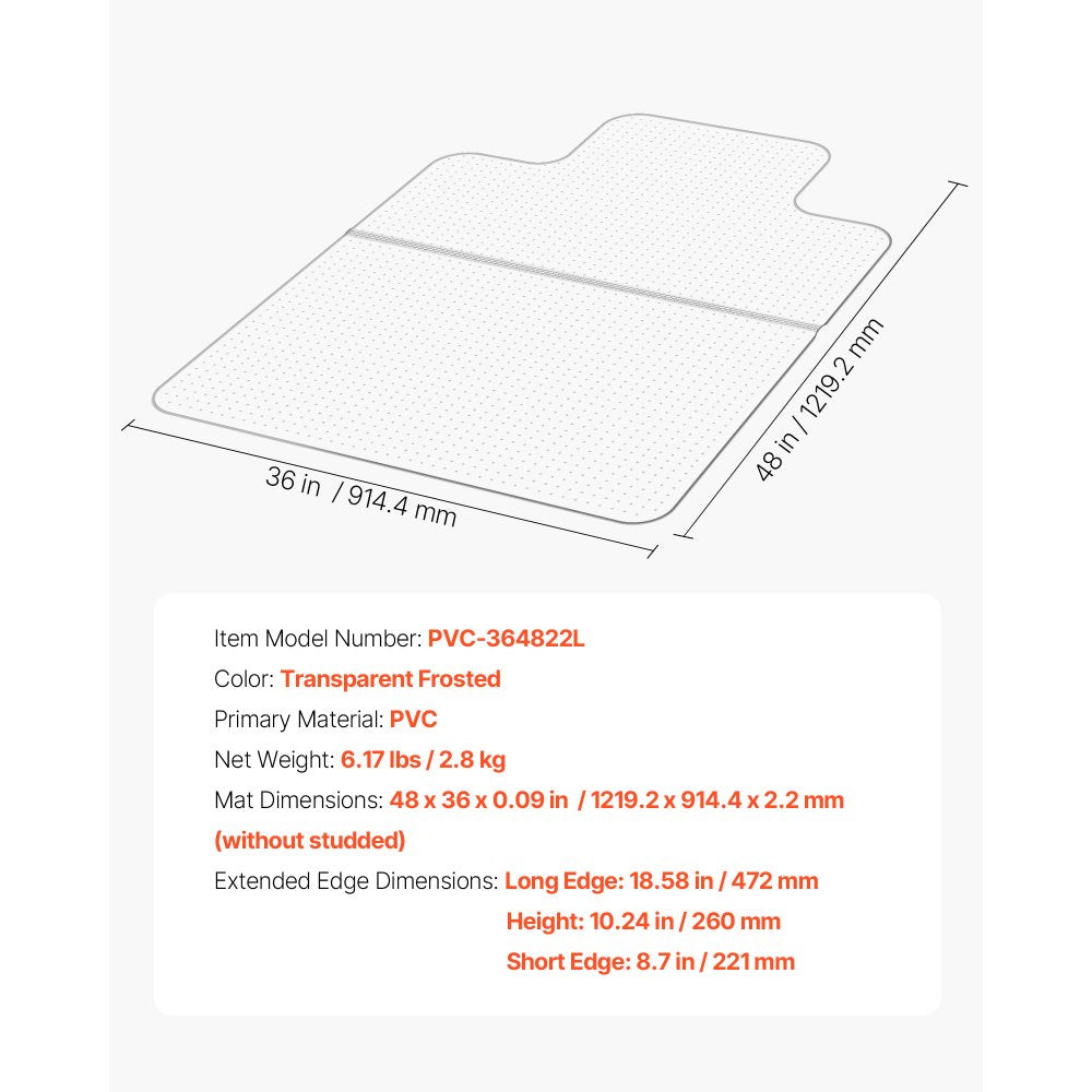Chair Mat with Lip 915 x 1225 mm Office Chair Mat for Carpeted Floors Home