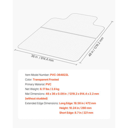 Chair Mat with Lip 915 x 1225 mm Office Chair Mat for Carpeted Floors Home