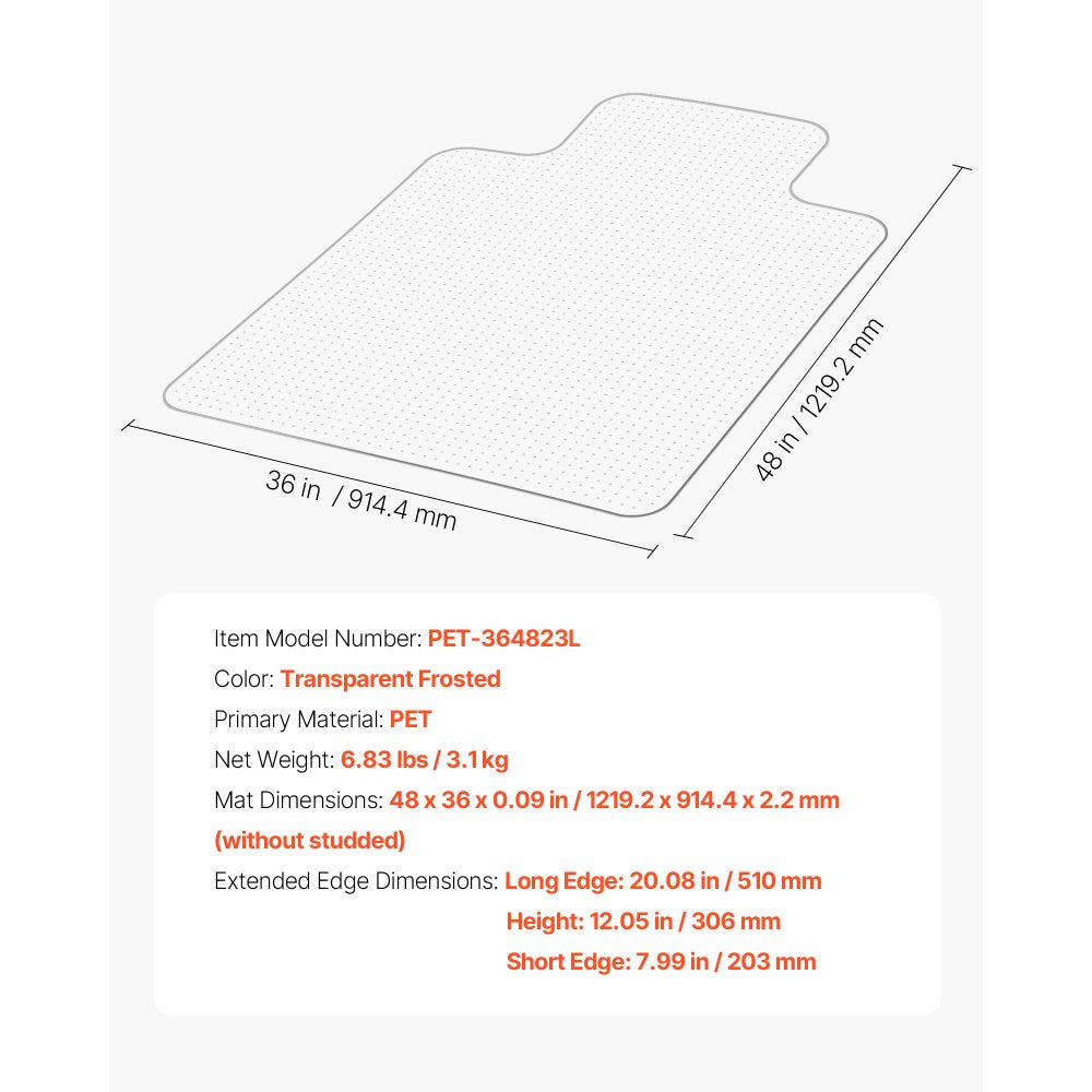 Chair Mat with Lip 915 x 1225 mm Office Chair Mat for Carpeted Floors