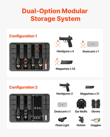 Hard Pistol Case, Heavy Duty Hard Gun Case with XPE Foam Lining, Waterproof Pistol Storage Box with Customizable Interior & Handle for Gun, Lenses, Camera, Gear, TSA Compliant, 404x319x192 mm