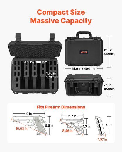 Hard Pistol Case, Heavy Duty Hard Gun Case with XPE Foam Lining, Waterproof Pistol Storage Box with Customizable Interior & Handle for Gun, Lenses, Camera, Gear, TSA Compliant, 404x319x192 mm