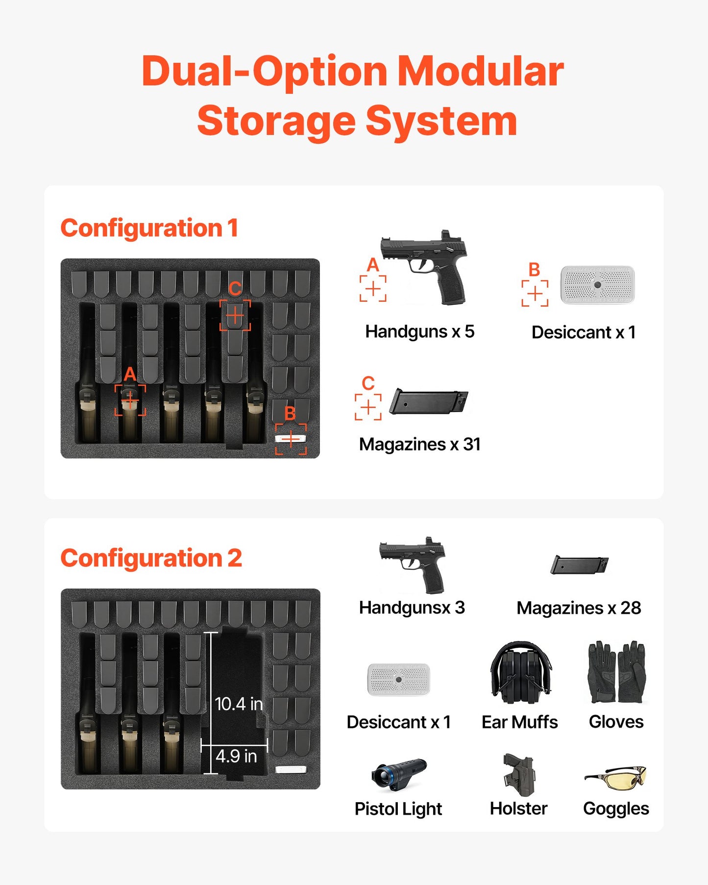 Hard Pistol Case, Heavy Duty Hard Gun Case with XPE Foam Lining, Waterproof Pistol Storage Box with Customizable Interior & Handle for Gun, Lenses, Camera, Gear, TSA Compliant, 475x415x215 mm