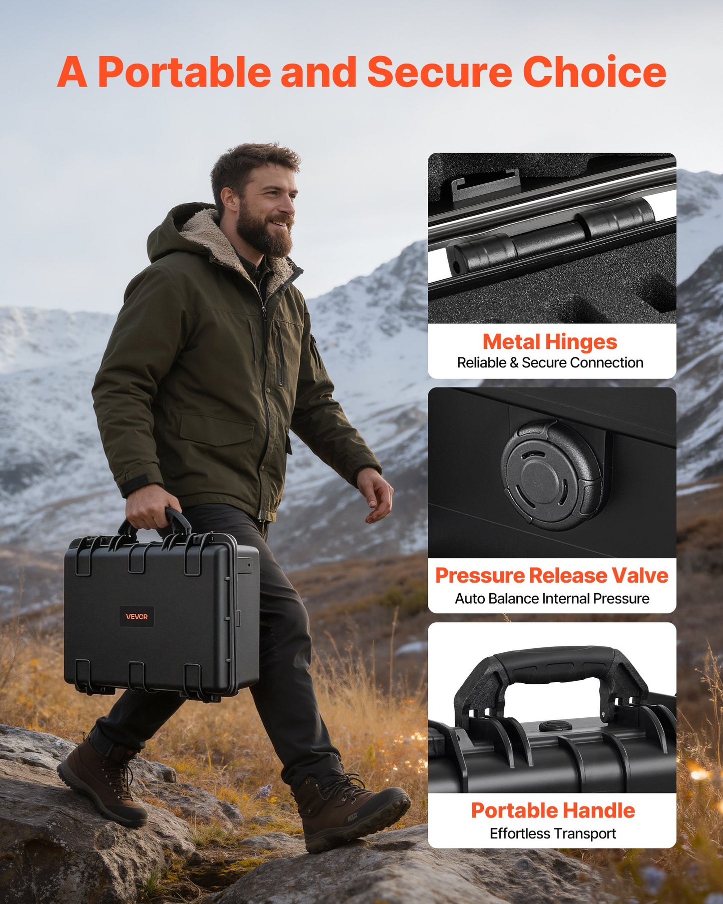 Hard Pistol Case, Heavy Duty Hard Gun Case with XPE Foam Lining, Waterproof Pistol Storage Box with Customizable Interior & Handle for Gun, Lenses, Camera, Gear, TSA Compliant, 475x415x215 mm