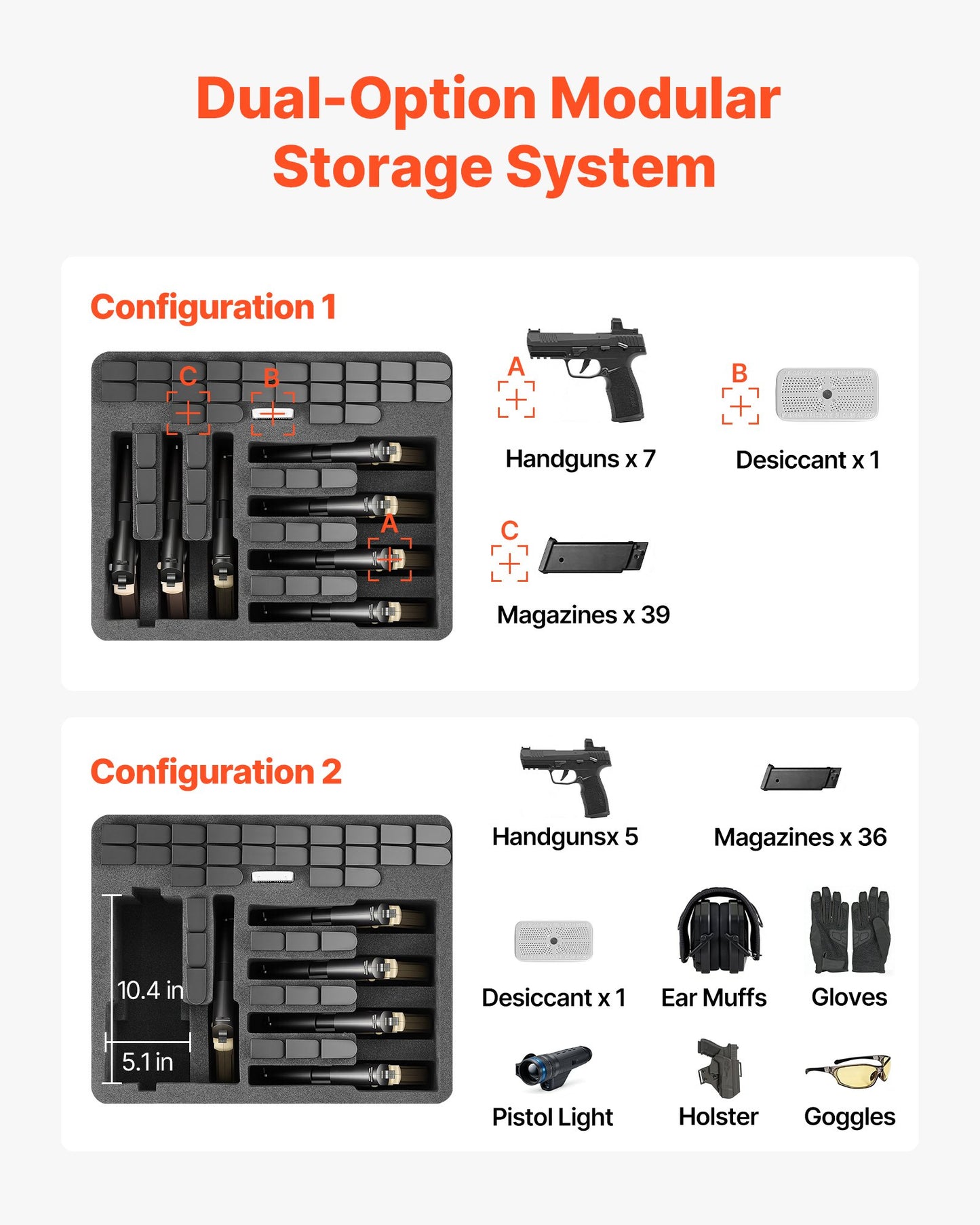 Hard Pistol Case, Heavy Duty Hard Gun Case with XPE Foam Lining, Waterproof Pistol Storage Box with Customizable Interior & Handle for Gun, Lenses, Camera, Gear, TSA Compliant, 491x434x211 mm