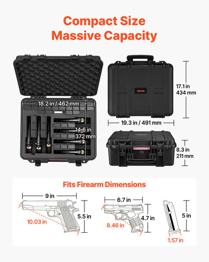 Hard Pistol Case, Heavy Duty Hard Gun Case with XPE Foam Lining, Waterproof Pistol Storage Box with Customizable Interior & Handle for Gun, Lenses, Camera, Gear, TSA Compliant, 491x434x211 mm