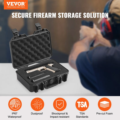 Lockable Hard Pistol Case with Pre-cut Foam, Waterproof and TSA Approved