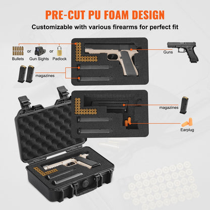 Lockable Hard Pistol Case with Pre-cut Foam, Waterproof and TSA Approved