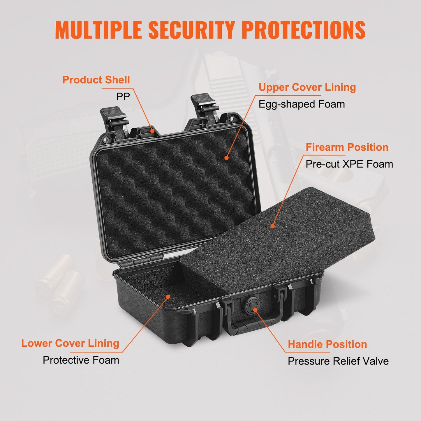 Lockable Hard Pistol Case with Pre-cut Foam, Waterproof and TSA Approved