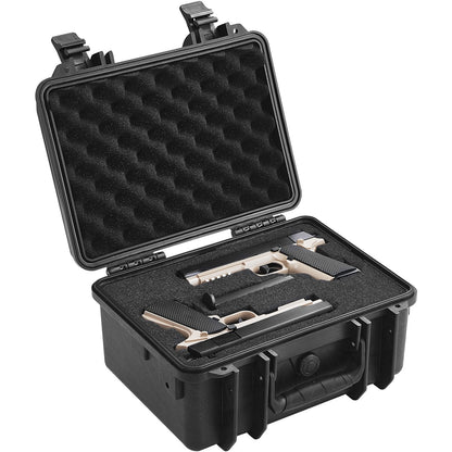 Lockable Hard Pistol Case with Pre-Cut Foam for 2 Guns, Waterproof IP68