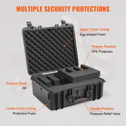 Lockable Waterproof Pistol Case for 5 Firearms with Pre-cut Foam Lining