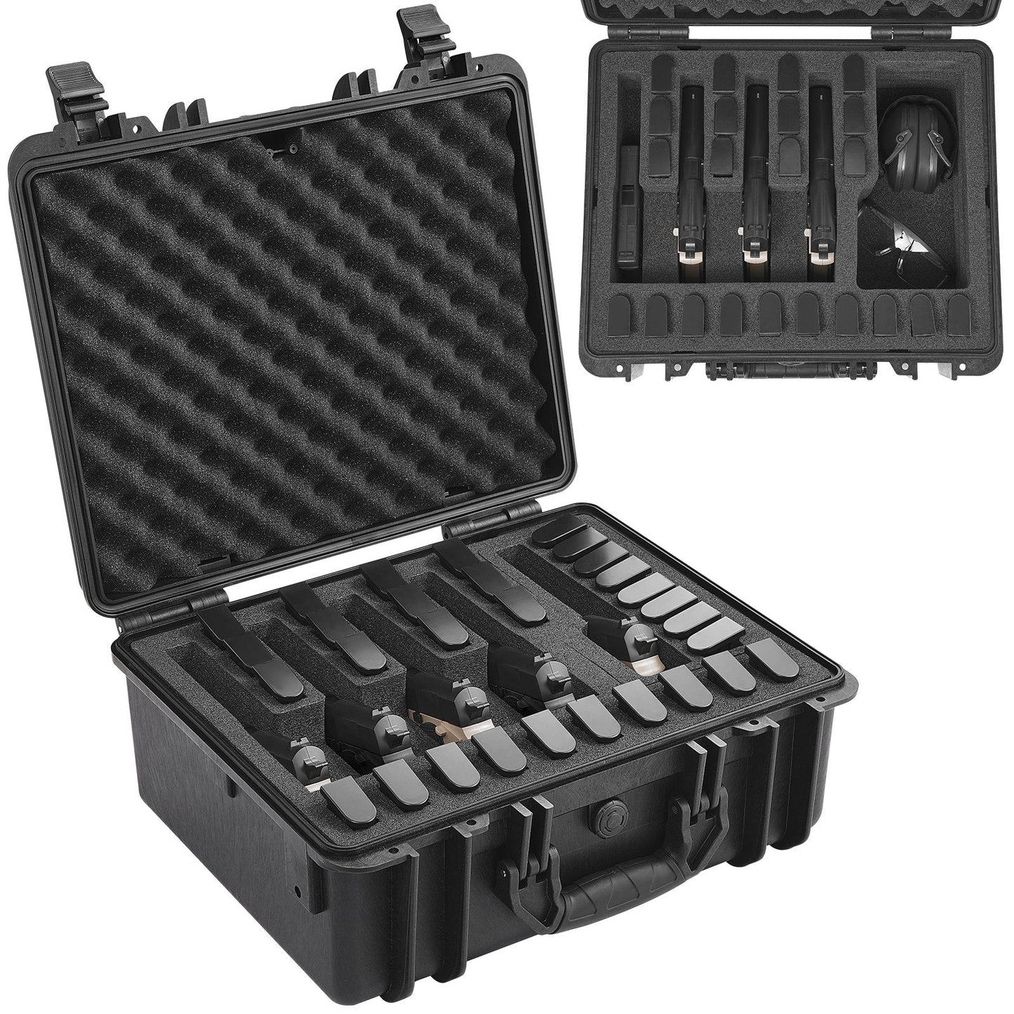 Lockable Waterproof Pistol Case for 5 Firearms with Pre-cut Foam Lining