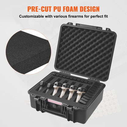 Lockable Hard Pistol Case with Pre-cut Foam for 6 Firearms, Waterproof & TSA Approved
