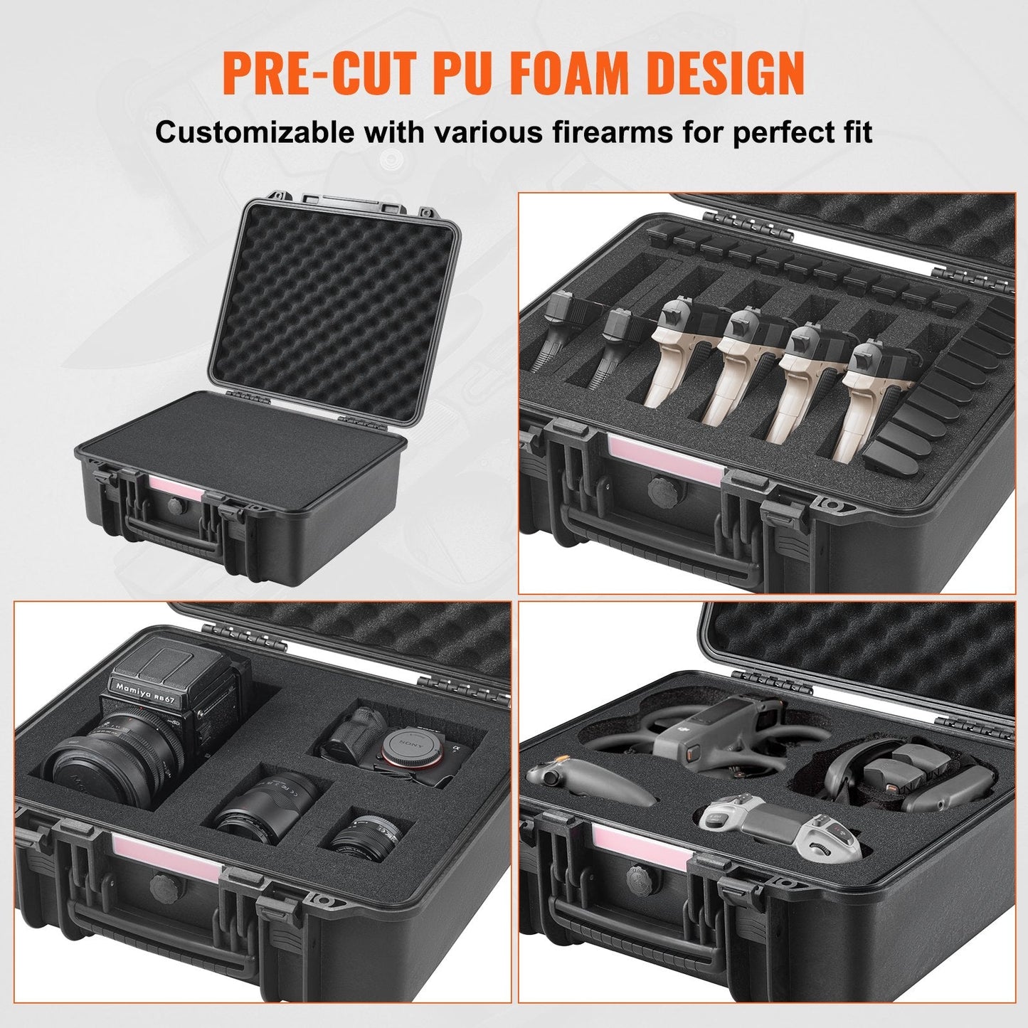 Lockable Hard Pistol Case with Pre-cut Foam for 6 Firearms, Waterproof & TSA Approved