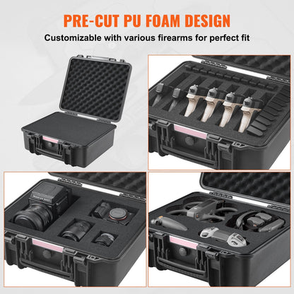 Lockable Hard Pistol Case with Pre-cut Foam for 6 Firearms, Waterproof & TSA Approved