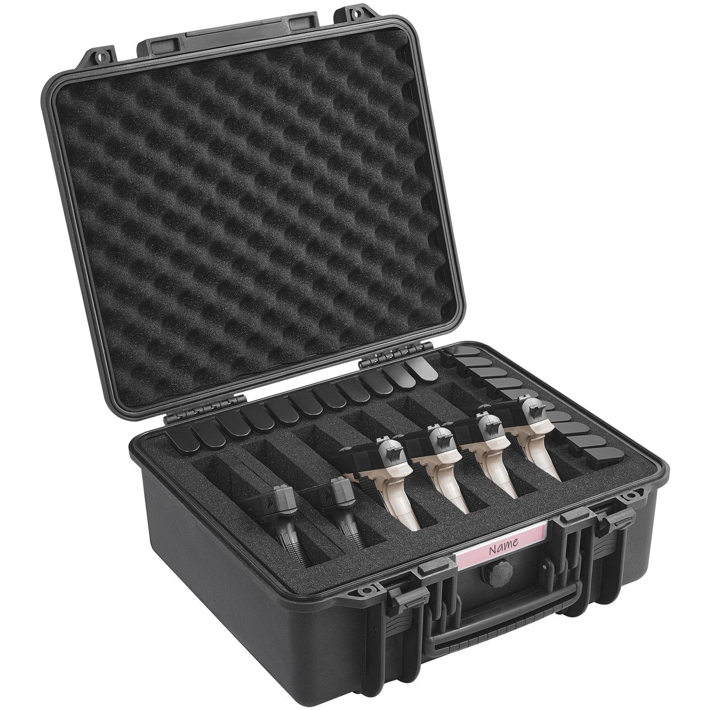 Lockable Hard Pistol Case with Pre-cut Foam for 6 Firearms, Waterproof & TSA Approved