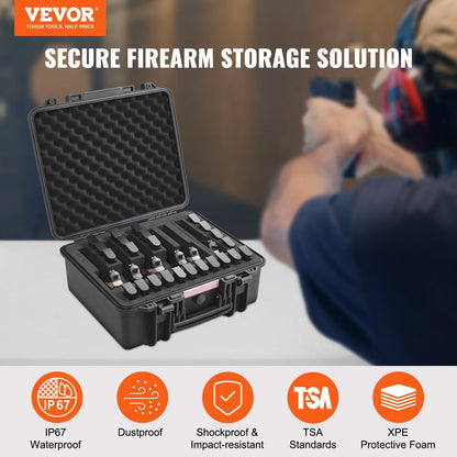 Lockable Waterproof Pistol Case for Six Firearms with Pre-cut Foam Lining