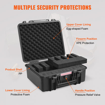 Lockable Waterproof Pistol Case for Six Firearms with Pre-cut Foam Lining
