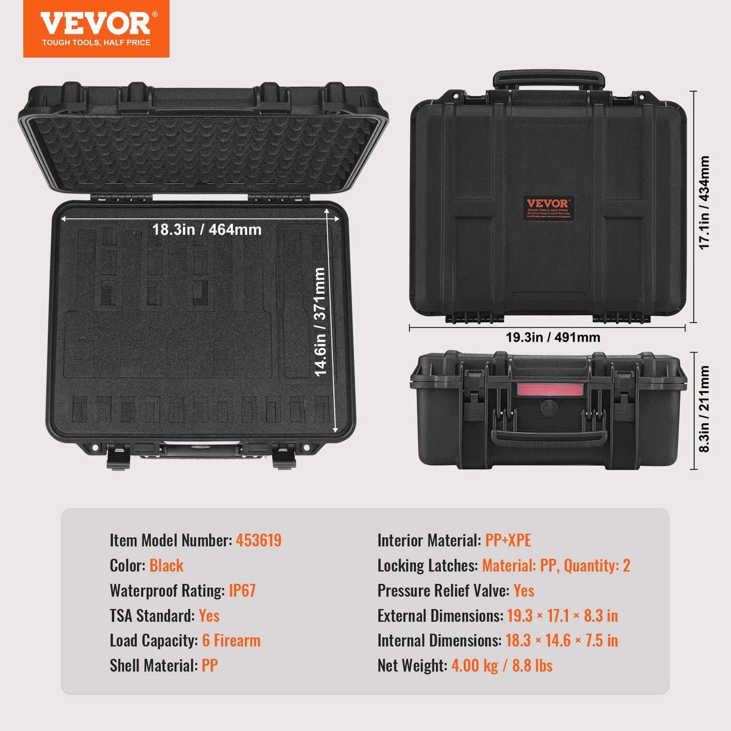 Lockable Waterproof Pistol Case for Six Firearms with Pre-cut Foam Lining
