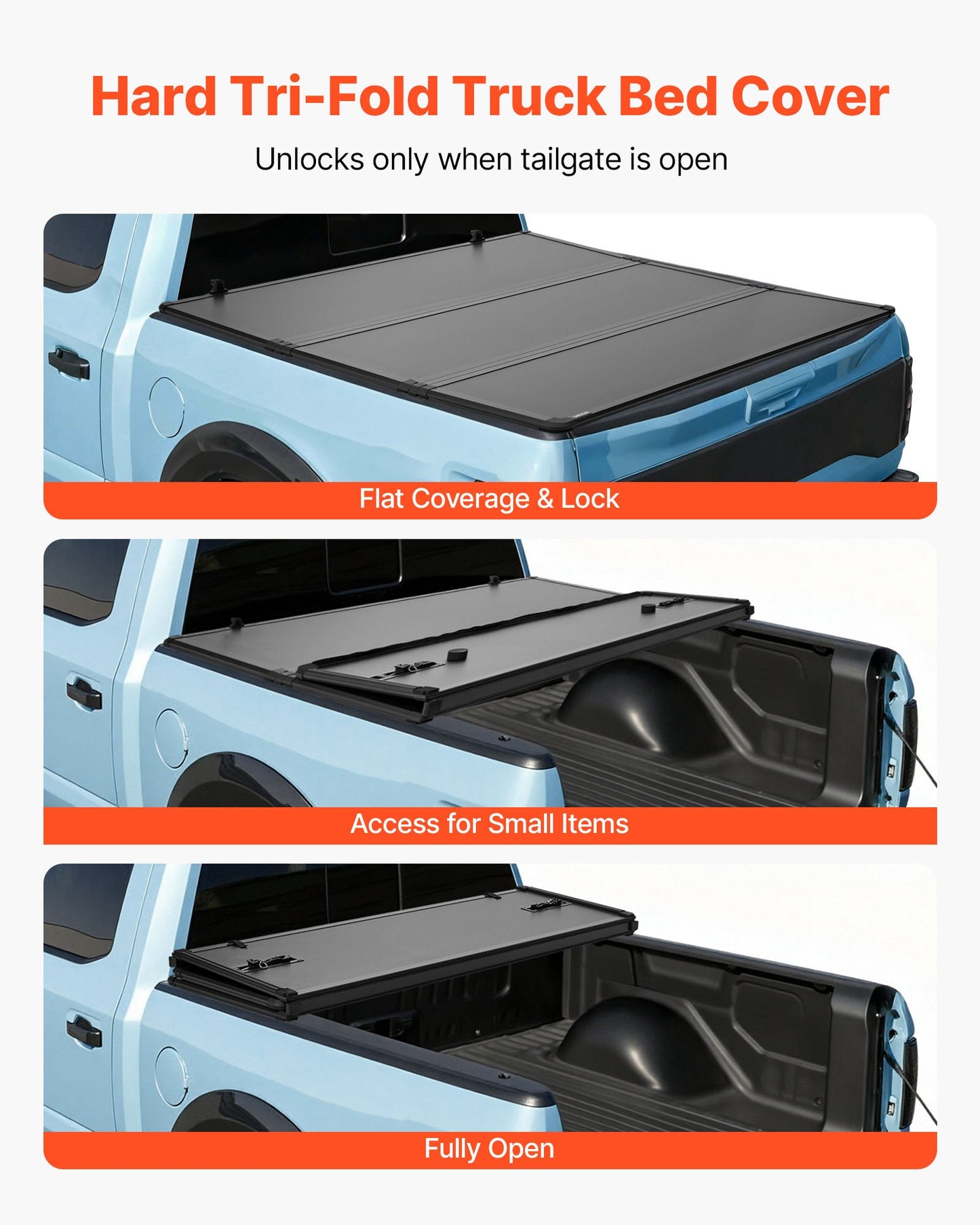 Hard Tri-Fold Truck Bed Tonneau Cover, Compatible with 2022-2025 Toyota Tundra with OE Track System 169.4 cm Bed, Waterproof Fiberglass Folding Truck Tonneau Cover, Aluminum Alloy Support Bar
