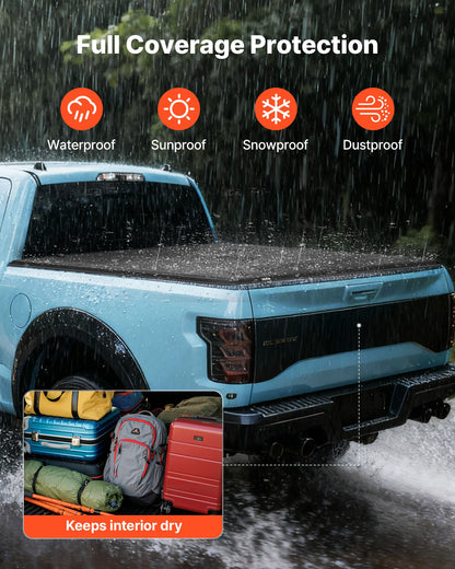 Hard Tri-Fold Truck Bed Tonneau Cover, Compatible with 2022-2025 Toyota Tundra with OE Track System 169.4 cm Bed, Waterproof Fiberglass Folding Truck Tonneau Cover, Aluminum Alloy Support Bar