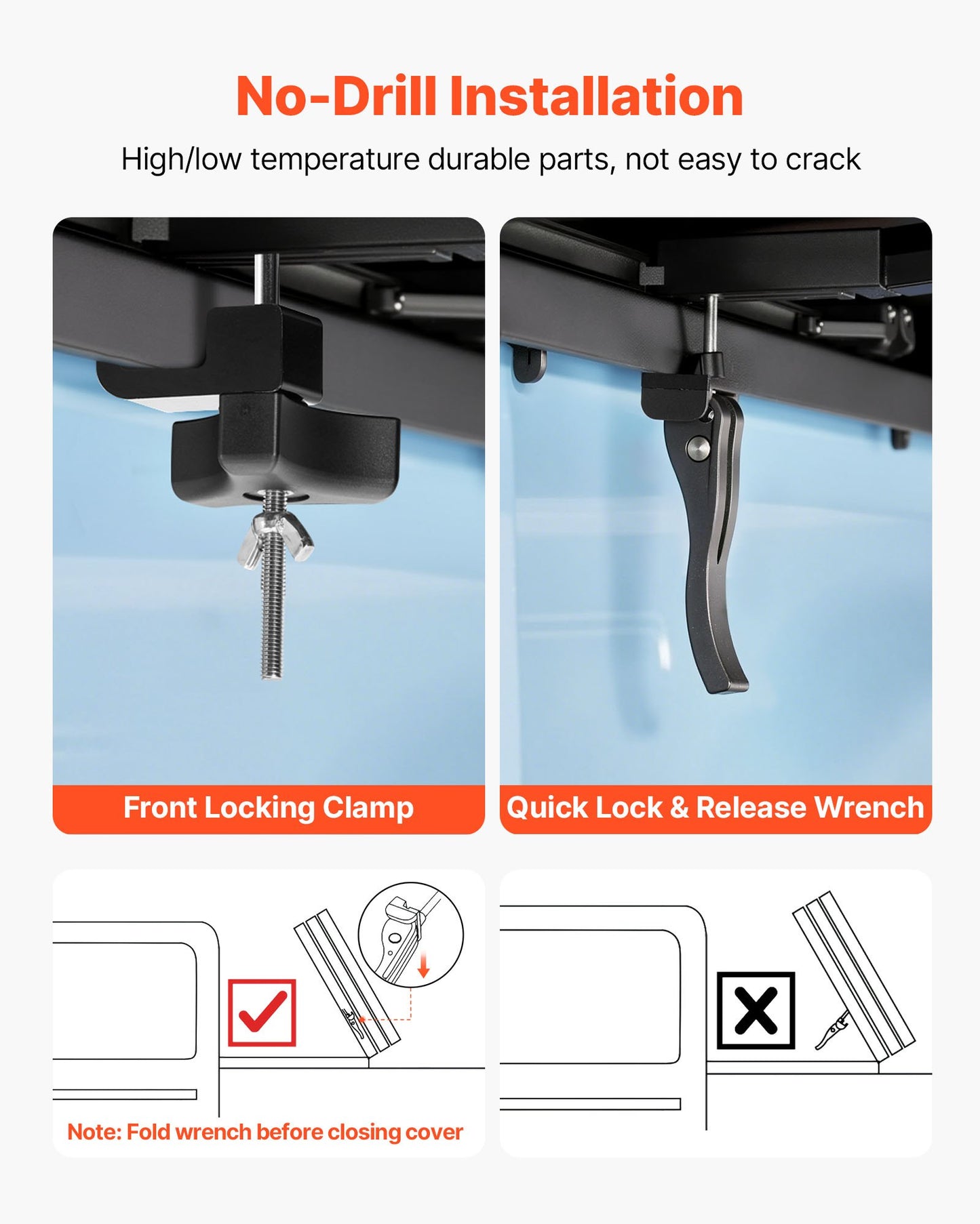 Hard Tri-Fold Truck Bed Tonneau Cover, Compatible with 2022-2025 Toyota Tundra with OE Track System 169.4 cm Bed, Waterproof Fiberglass Folding Truck Tonneau Cover, Aluminum Alloy Support Bar