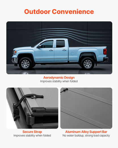 Hard Tri-Fold Truck Bed Tonneau Cover, Compatible with 2022-2025 Toyota Tundra with OE Track System 169.4 cm Bed, Waterproof Fiberglass Folding Truck Tonneau Cover, Aluminum Alloy Support Bar