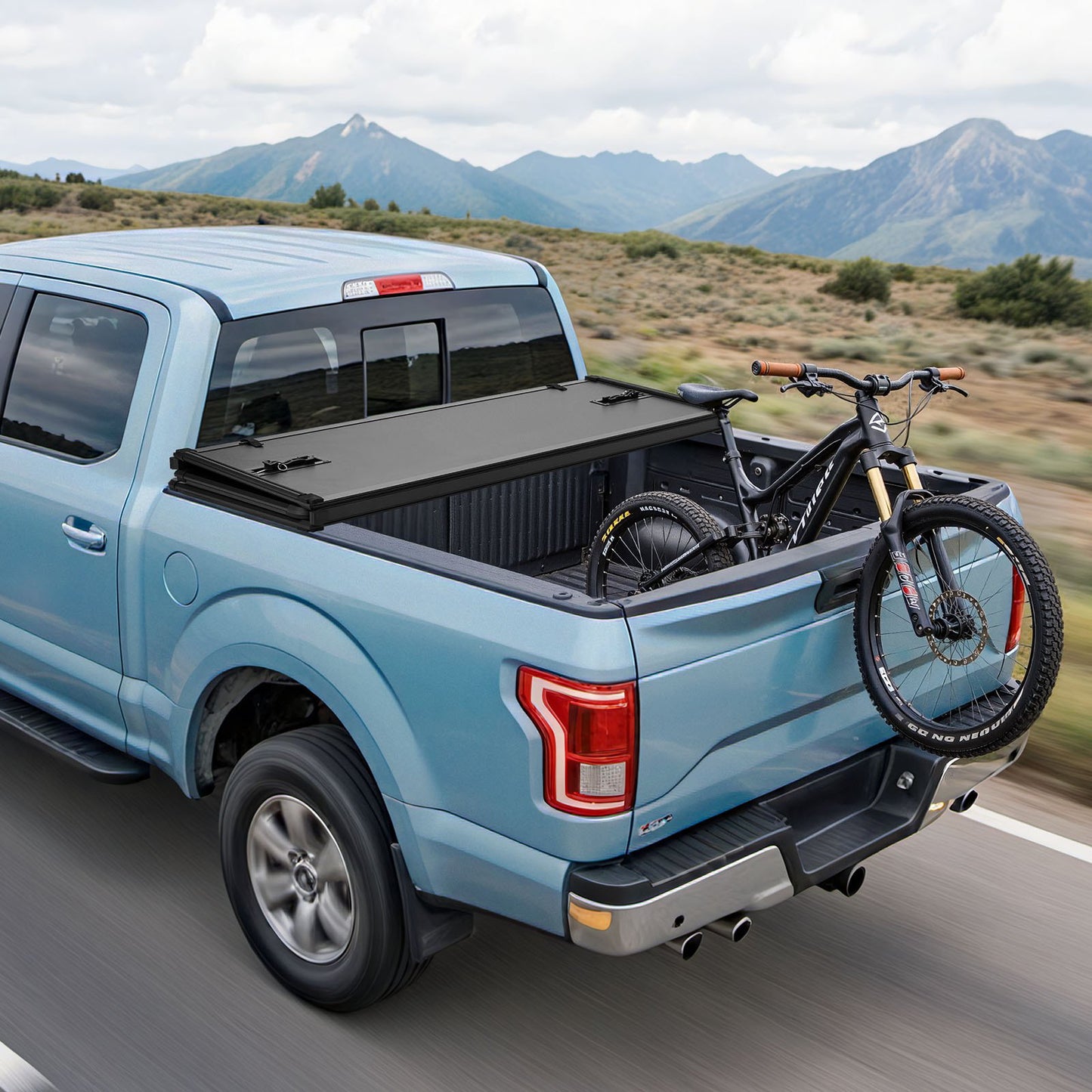 Hard Tri-Fold Truck Bed Tonneau Cover, Compatible with 2022-2025 Toyota Tundra with OE Track System 169.4 cm Bed, Waterproof Fiberglass Folding Truck Tonneau Cover, Aluminum Alloy Support Bar
