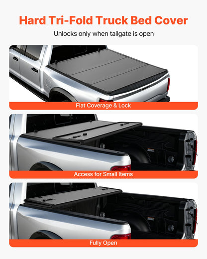 Hard Tri-Fold Truck Bed Tonneau Cover, Compatible with 2019-2025 Dodge Ram 1500 (Incl. Classic & New) 171.2 cm Bed Without Rambox (Not Fit Split Tailgate), Waterproof Folding Truck Tonneau Cover