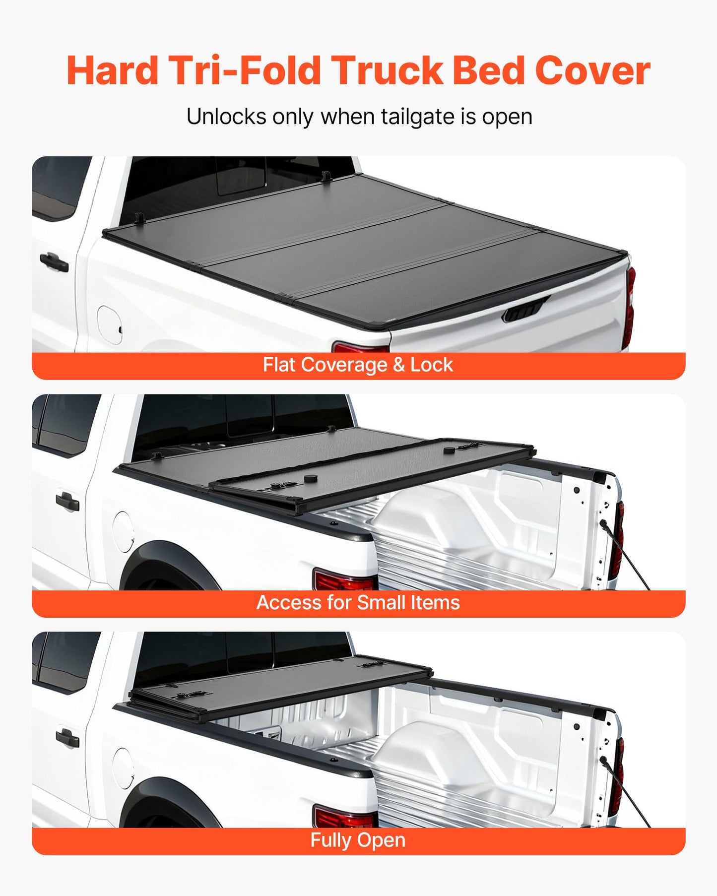 Hard Tri-Fold Truck Bed Tonneau Cover, Compatible with 2007-2025 Chevy Silverado/GMC Sierra 1500 176 cm Short Box (No CarbonPro Bed), Heavy-Duty Waterproof Fiberglass Folding Truck Tonneau Cover