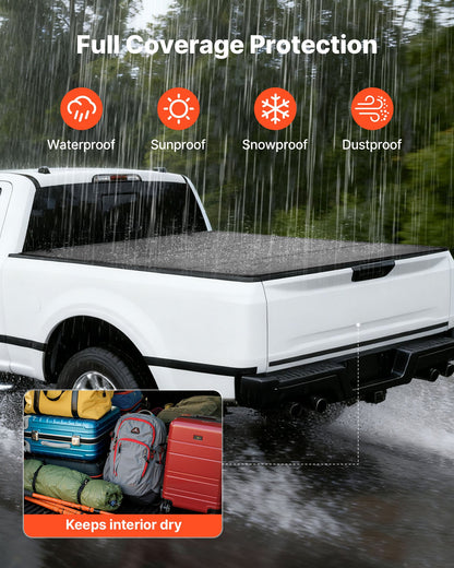 Hard Tri-Fold Truck Bed Tonneau Cover, Compatible with 2007-2025 Chevy Silverado/GMC Sierra 1500 176 cm Short Box (No CarbonPro Bed), Heavy-Duty Waterproof Fiberglass Folding Truck Tonneau Cover