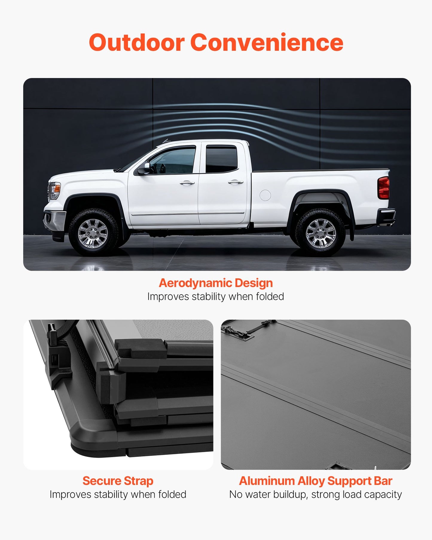 Hard Tri-Fold Truck Bed Tonneau Cover, Compatible with 2007-2025 Chevy Silverado/GMC Sierra 1500 176 cm Short Box (No CarbonPro Bed), Heavy-Duty Waterproof Fiberglass Folding Truck Tonneau Cover