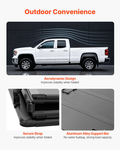 Hard Tri-Fold Truck Bed Tonneau Cover, Compatible with 2007-2025 Chevy Silverado/GMC Sierra 1500 176 cm Short Box (No CarbonPro Bed), Heavy-Duty Waterproof Fiberglass Folding Truck Tonneau Cover