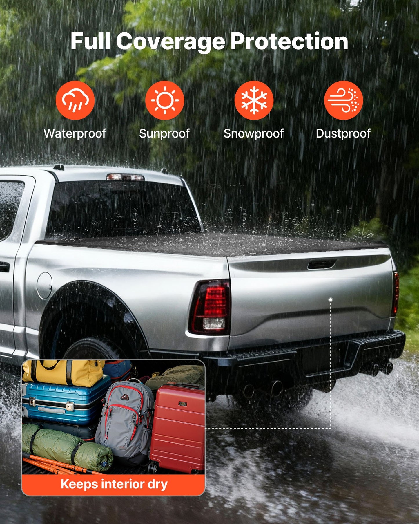 Hard Tri-Fold Truck Bed Tonneau Cover, Compatible with 2019-2024 Dodge Ram 1500 (Incl. Classic & New) 193.8 cm Bed Without Rambox (Not Fit Split Tailgate), Waterproof Folding Truck Tonneau Cover
