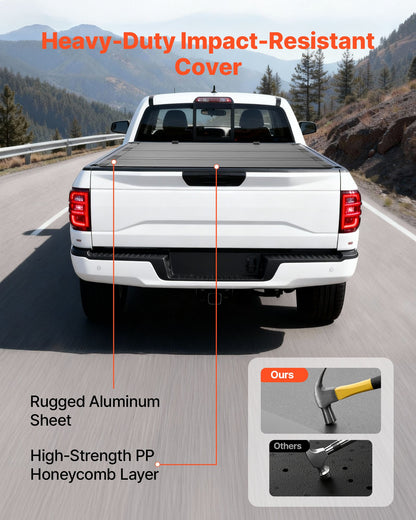 Hard Tri-Fold Truck Bed Tonneau Cover, Compatible with 2021-2025 Ford F-150 (Incl. Raptor/Lightning) 170.4 cm Bed, Waterproof Low-Profile Folding Tonneau Cover with Aluminum Alloy Support Bar