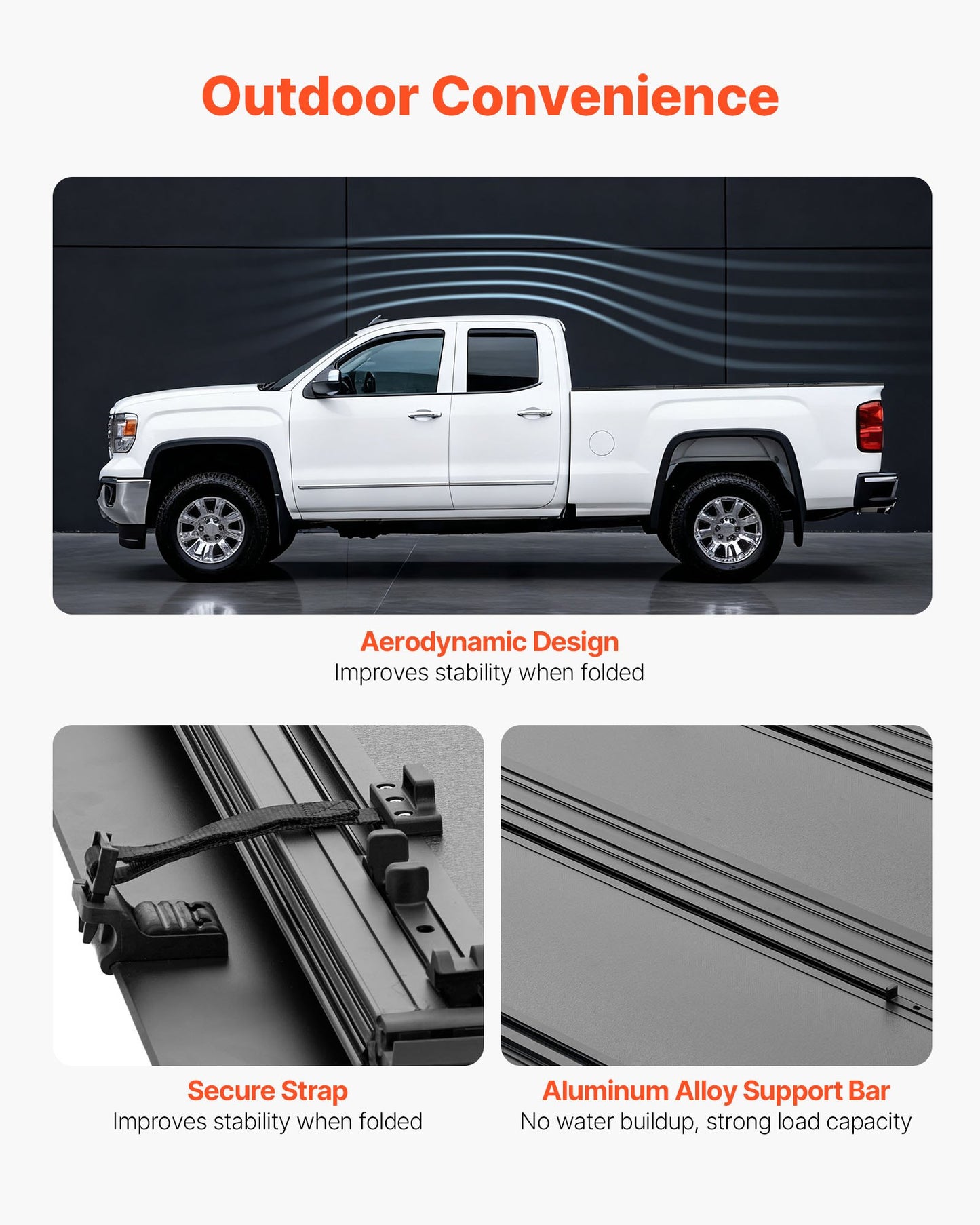 Hard Tri-Fold Truck Bed Tonneau Cover, Compatible with 2021-2025 Ford F-150 (Incl. Raptor/Lightning) 170.4 cm Bed, Waterproof Low-Profile Folding Tonneau Cover with Aluminum Alloy Support Bar