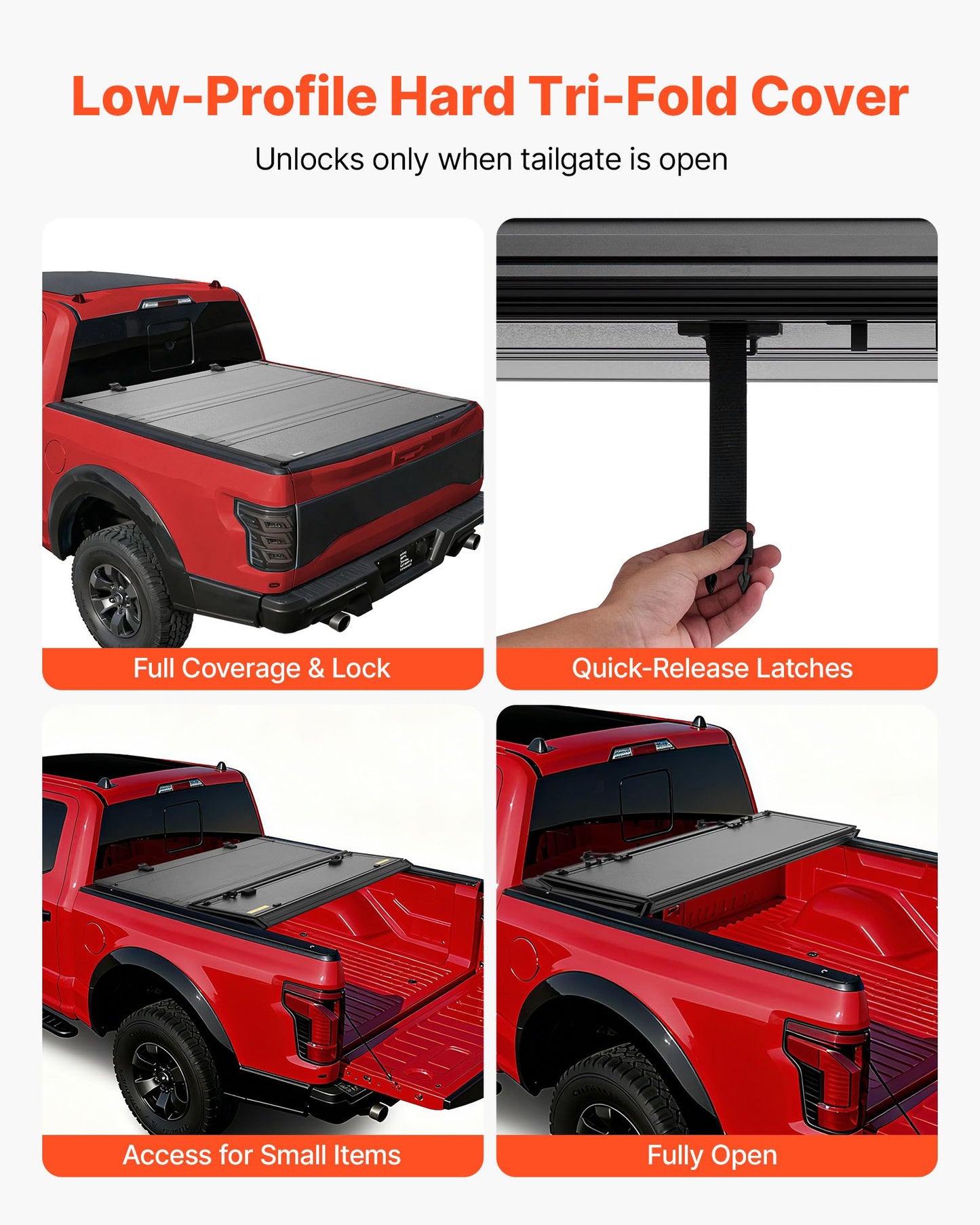 Hard Tri-Fold Truck Bed Tonneau Cover, Compatible with 2022-2025 Ford Maverick 138.2 cm Bed, Heavy-Duty Waterproof Low-Profile Hard Folding Truck Tonneau Cover with Aluminum Alloy Support Bar
