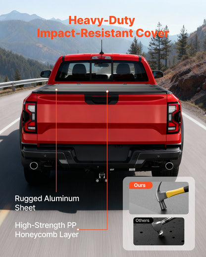 Hard Tri-Fold Truck Bed Tonneau Cover, Compatible with 2022-2025 Ford Maverick 138.2 cm Bed, Heavy-Duty Waterproof Low-Profile Hard Folding Truck Tonneau Cover with Aluminum Alloy Support Bar