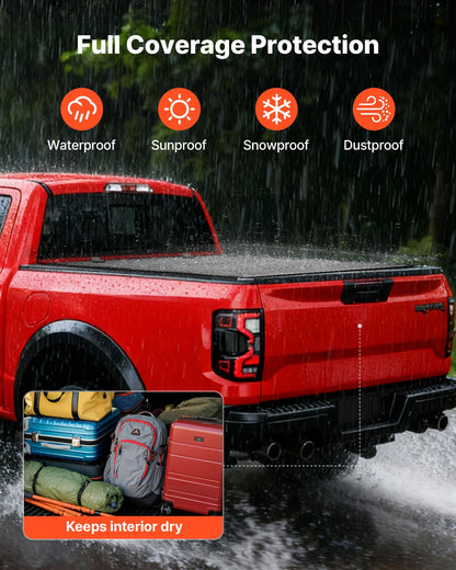 Hard Tri-Fold Truck Bed Tonneau Cover, Compatible with 2022-2025 Ford Maverick 138.2 cm Bed, Heavy-Duty Waterproof Low-Profile Hard Folding Truck Tonneau Cover with Aluminum Alloy Support Bar