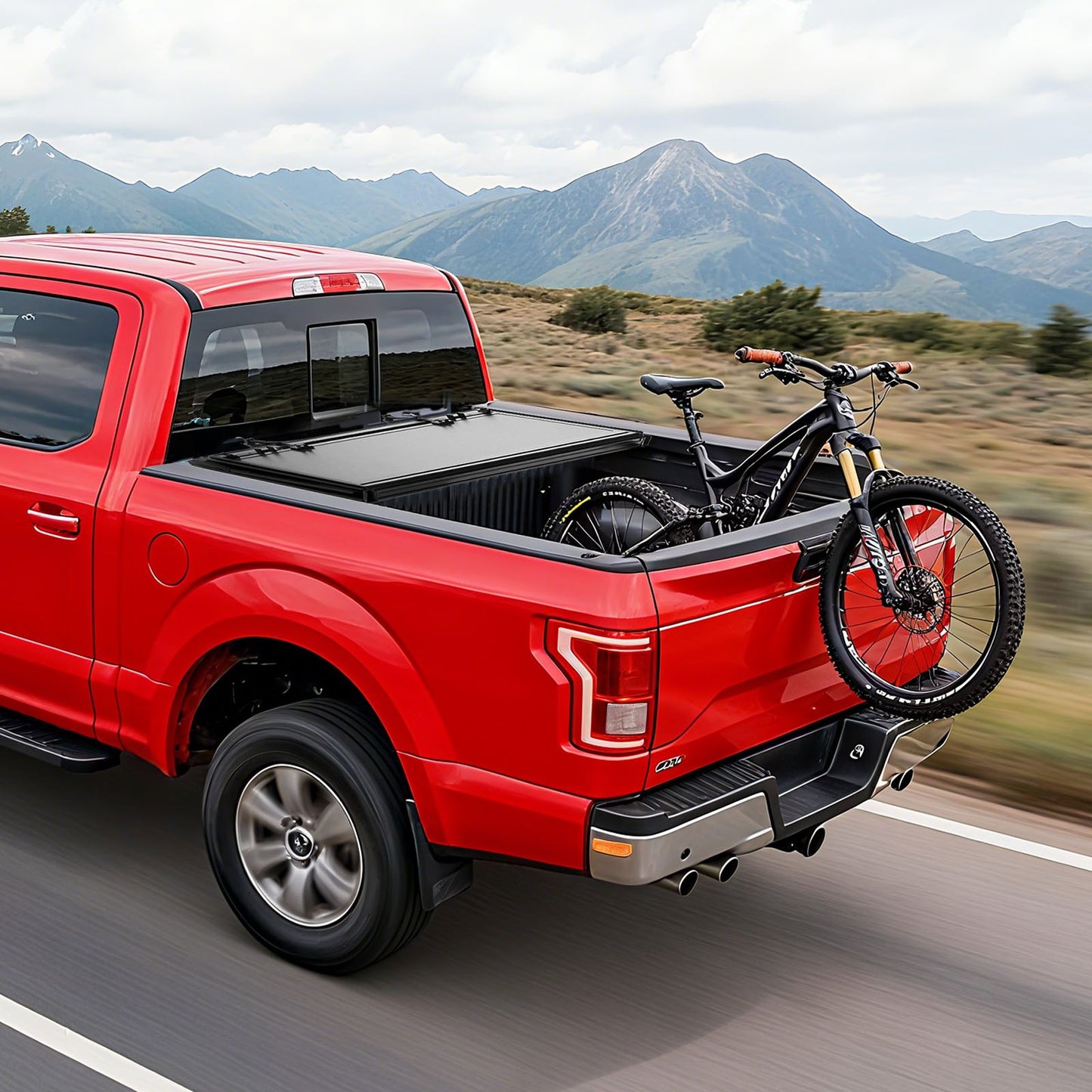 Hard Tri-Fold Truck Bed Tonneau Cover, Compatible with 2022-2025 Ford Maverick 138.2 cm Bed, Heavy-Duty Waterproof Low-Profile Hard Folding Truck Tonneau Cover with Aluminum Alloy Support Bar