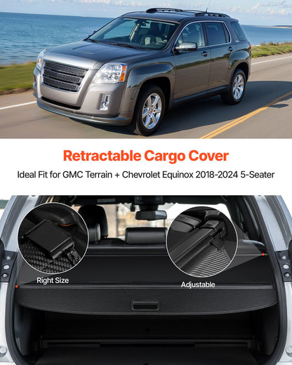 Retractable Cargo Cover, Carbon Fiber Texture Trunk Cover, Anti-Peeping Luggage Privacy Shield, Seamless Fixation Shade, Extended Version for GMC Terrain & Chevrolet Equinox 2018-2024 5-Seater