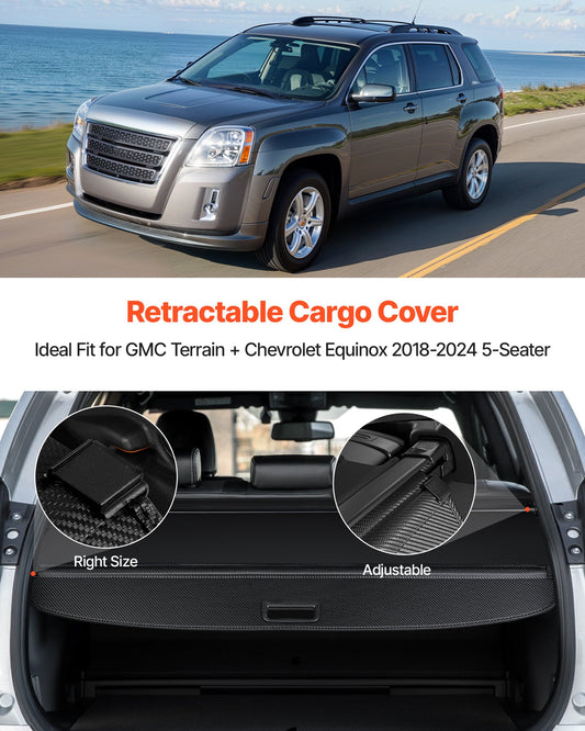 Retractable Cargo Cover, Carbon Fiber Texture Trunk Cover, Anti-Peeping Luggage Privacy Shield, Seamless Fixation Shade, Extended Version for GMC Terrain & Chevrolet Equinox 2018-2024 5-Seater