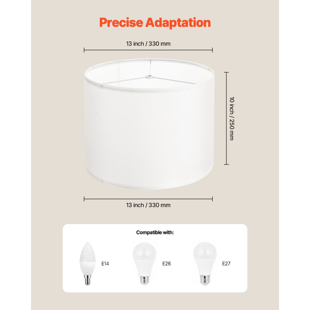 Drum Lamp Shade 2 Set 33 x 33 x 25 cm Medium Round Lampshade (Off-white)