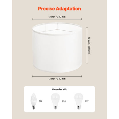Drum Lamp Shade 2 Set 33 x 33 x 25 cm Medium Round Lampshade (Off-white)