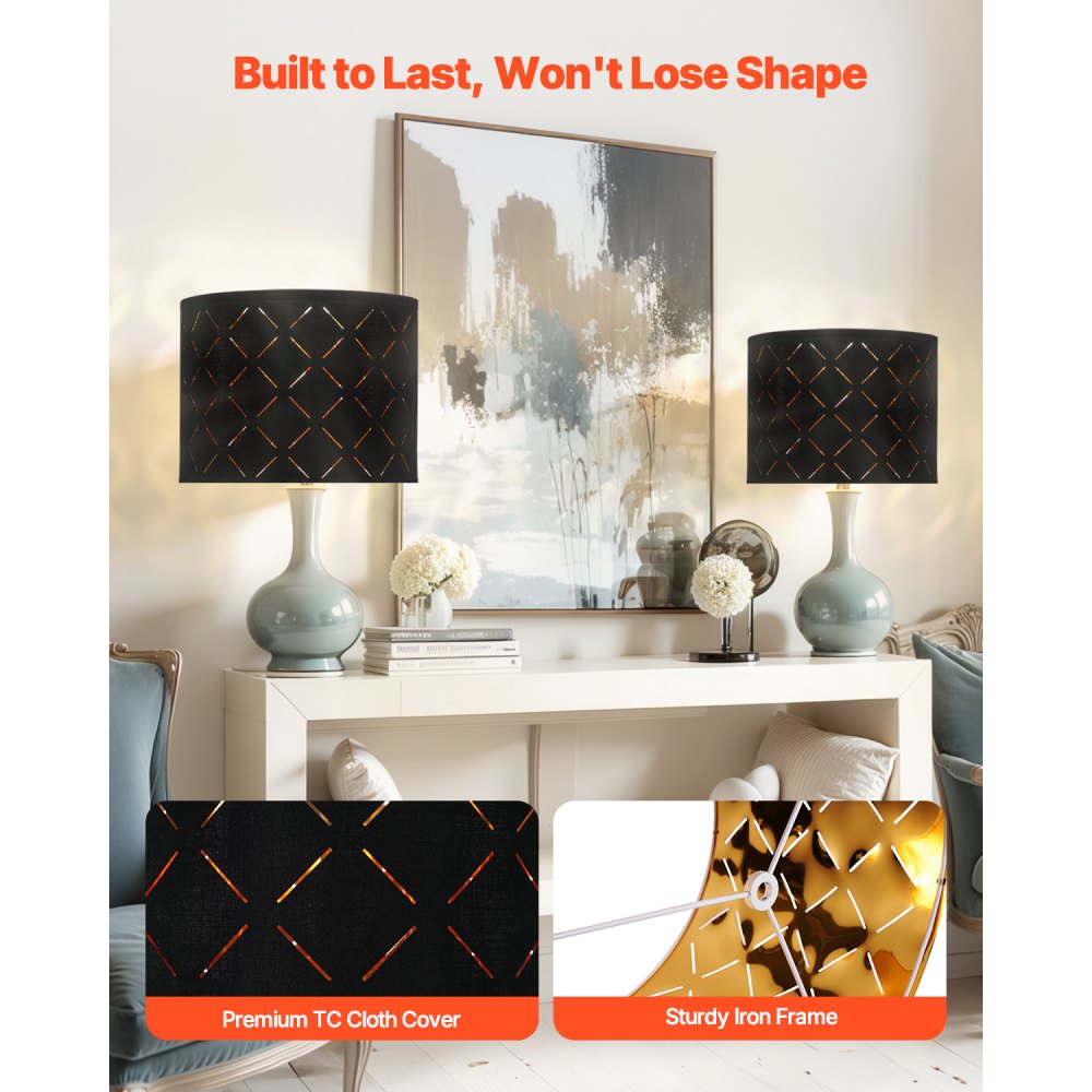 VEVOR Drum Lamp Shade 2 Set 33 x 33 x 25 cm Round Lampshade with Harp (Black)