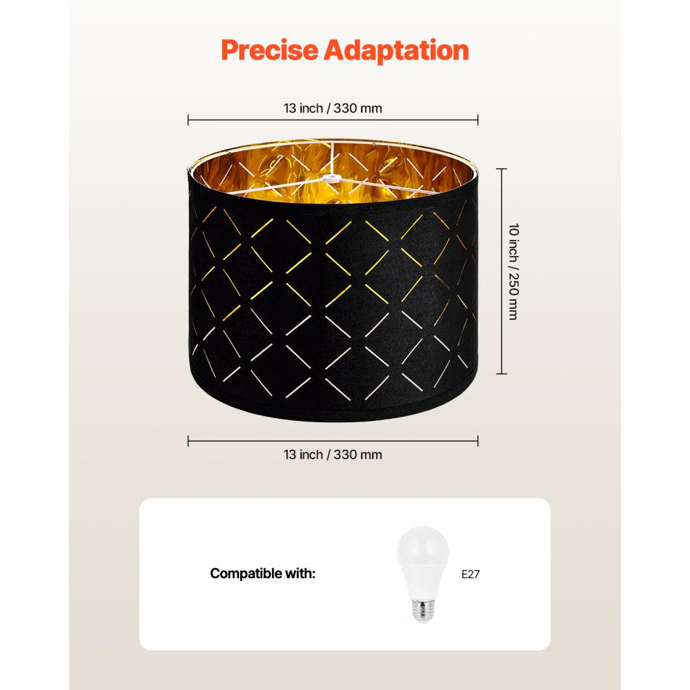 VEVOR Drum Lamp Shade 2 Set 33 x 33 x 25 cm Round Lampshade with Harp (Black)